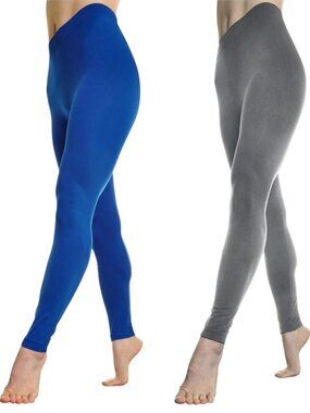 Angelina High Waist Seamless Leggings 2-Pack Blue Gray Bundle One Size